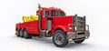 Red cargo tow truck to transport other big trucks or various heavy machinery. 3d rendering.