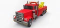 Red cargo tow truck to transport other big trucks or various heavy machinery. 3d rendering.