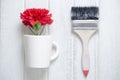 Red Carnation flower with paint brush Royalty Free Stock Photo