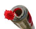 Red Carnation in the muzzle of the gun barrel Royalty Free Stock Photo