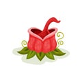 Red carnivore plant with tongue, fantastic killer flower vector Illustration on a white background