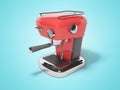 Red carob coffee machine with water tank 3d render on blue background with shadow