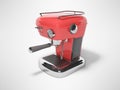 Red carob coffee machine with water tank 3d render on gray background with shadow Royalty Free Stock Photo