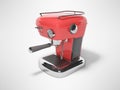 Red carob coffee machine with water tank 3d render on gray background with shadow