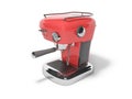 Red carob coffee machine with water tank 3d render on white background with shadow