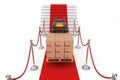 Red Carpet and Barrier Rope with Forklift and Boxes