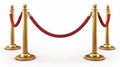 Red carpet barrier, VIP event fence, museum stanchion, night club security fence isolated on white background, 3D