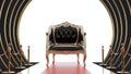 red carpet barriers leading to a gold and black armchair, vip concept