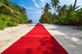 Red carpet beach sunlight. Generate Ai