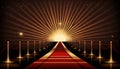 Red Carpet Bollywood Stage. Steps Spot Lights. Golden Royal Awards Graphics Background. Generative ai