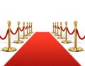 Red carpet for celebrity with gold rope barrier. Success, prestige and hollywood event vector concept