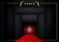 Red carpet concept background, golden frame and gold stars with black background. VIP entry