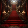 Red Carpet Entrance to the Grand Stairway in an Opera House, with Candles at the Bottom of the Stairs Royalty Free Stock Photo