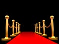 Red carpet and golden barrier with Clipping Path, 3D rendering.