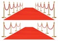Red carpet golden barriers. Exclusive event. Red carpet with stairs red ropes and golden stanchions. Movie premiere