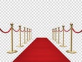 Red carpet and golden barriers realistic 3d vector illustration Royalty Free Stock Photo