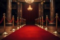 Red carpet with golden barriers and red ropes. Marking the route for celebrities, heads of state on ceremonial events, formal