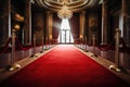 Red carpet in the hall of the royal palace. Luxury interior, AI Generated Royalty Free Stock Photo