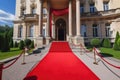 red carpet leading to the entrance of a grand building, such as a palace or cathedral Royalty Free Stock Photo