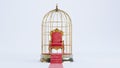 red carpet leading to a king throne armchire inside a golden cage Royalty Free Stock Photo
