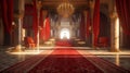Red carpet leading to a king thrones inside. Generative AI Royalty Free Stock Photo