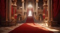Red carpet leading to a king thrones inside. Generative AI Royalty Free Stock Photo