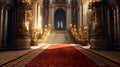 Red carpet leading to a king thrones inside. Generative AI Royalty Free Stock Photo