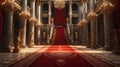 Red carpet leading to a king thrones inside. Generative AI Royalty Free Stock Photo