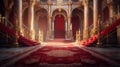 Red carpet leading to a king thrones inside. Generative AI Royalty Free Stock Photo