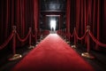 red carpet leading to red velvet theater curtain, with view of the audience visible beyond Royalty Free Stock Photo