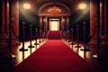 a red carpet leading up to the entrance of a glamorous movie premiere