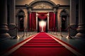 a red carpet leading up to the entrance of a grand building, such as a theater or museum. Royalty Free Stock Photo