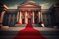 a red carpet leading up to the entrance of a grand building, such as a theater or museum. Royalty Free Stock Photo