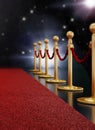 Red carpet night illuminated with flashes. 3D illustration Royalty Free Stock Photo