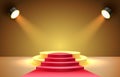 Red carpet podium room, show platform scene, studio presentation. Vector