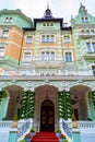 Red carpet on palatial building staircase Karlovy Vary Czechia