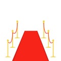 Red carpet and rope barrier golden stanchions turnstile template White background. Flat design Royalty Free Stock Photo