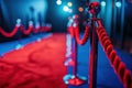 Red carpet with red rope barrier in a row. VIP event Royalty Free Stock Photo