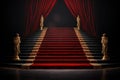 Red carpet on the stairs on a dark background. The path to glory, victory and success Royalty Free Stock Photo