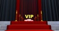 Red carpet on the stairs with golden vip word. The path to glory. Stairway go up. Business success. Red velvet carpet Royalty Free Stock Photo