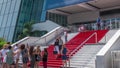 Red carpet stairway at Palais des Festivals et des Congres timelapse in Cannes, France.