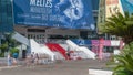 Red carpet stairway at Palais des Festivals et des Congres timelapse in Cannes, France.