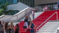 Red carpet stairway at Palais des Festivals et des Congres timelapse in Cannes, France.