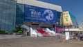 Red carpet stairway at Palais des Festivals et des Congres timelapse hyperlapse in Cannes, France.