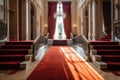 red carpet stretching through the grand foyer of an elegant mansion Royalty Free Stock Photo