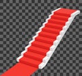 Red carpet on white stairs. Perspective view vector illustration.