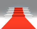 Red carpet on white walking stairs. Success, business growth and award vector abstract exclusive background Royalty Free Stock Photo