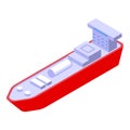 Red carrier ship icon isometric vector. Fuel truck