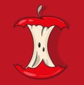 Red Cartoon Apple Core Vecor on a red background