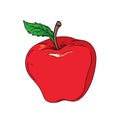 Red cartoon apple with green leaf isolated on white background - vector illustration Royalty Free Stock Photo